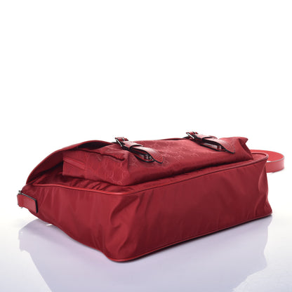 Gucci Nylon Monogram Double Buckle Flap Messenger Bag Vibrant Red 4 of 8
