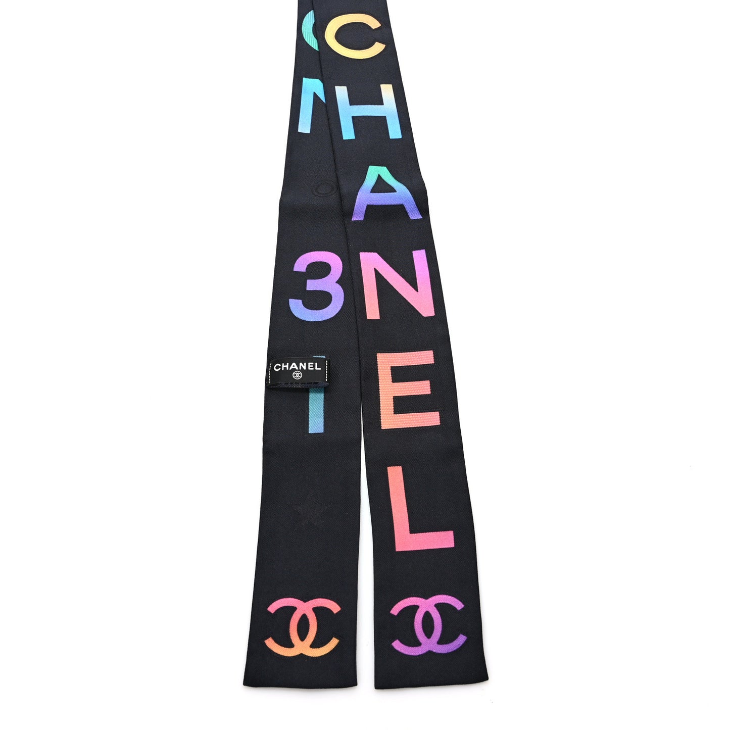 Silk Logo Rue Cambon Slim Bandeau Scarf Black Multicolor