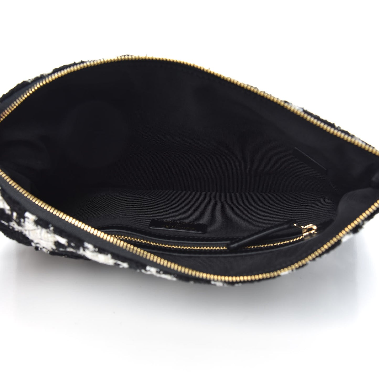 Tweed Quilted Medium Cosmetic Pouch Black Ecru White