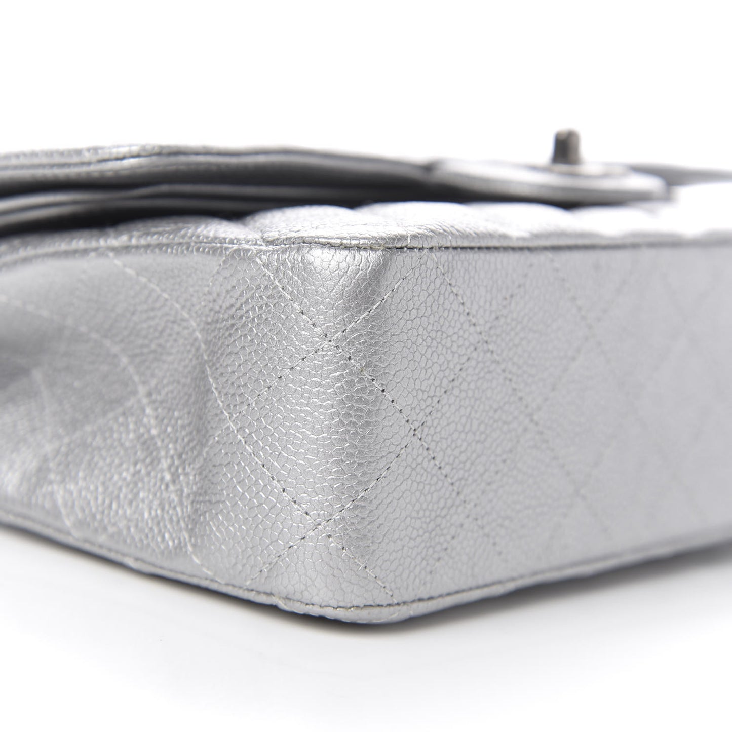 Metallic Caviar Quilted Medium Double Flap Silver
