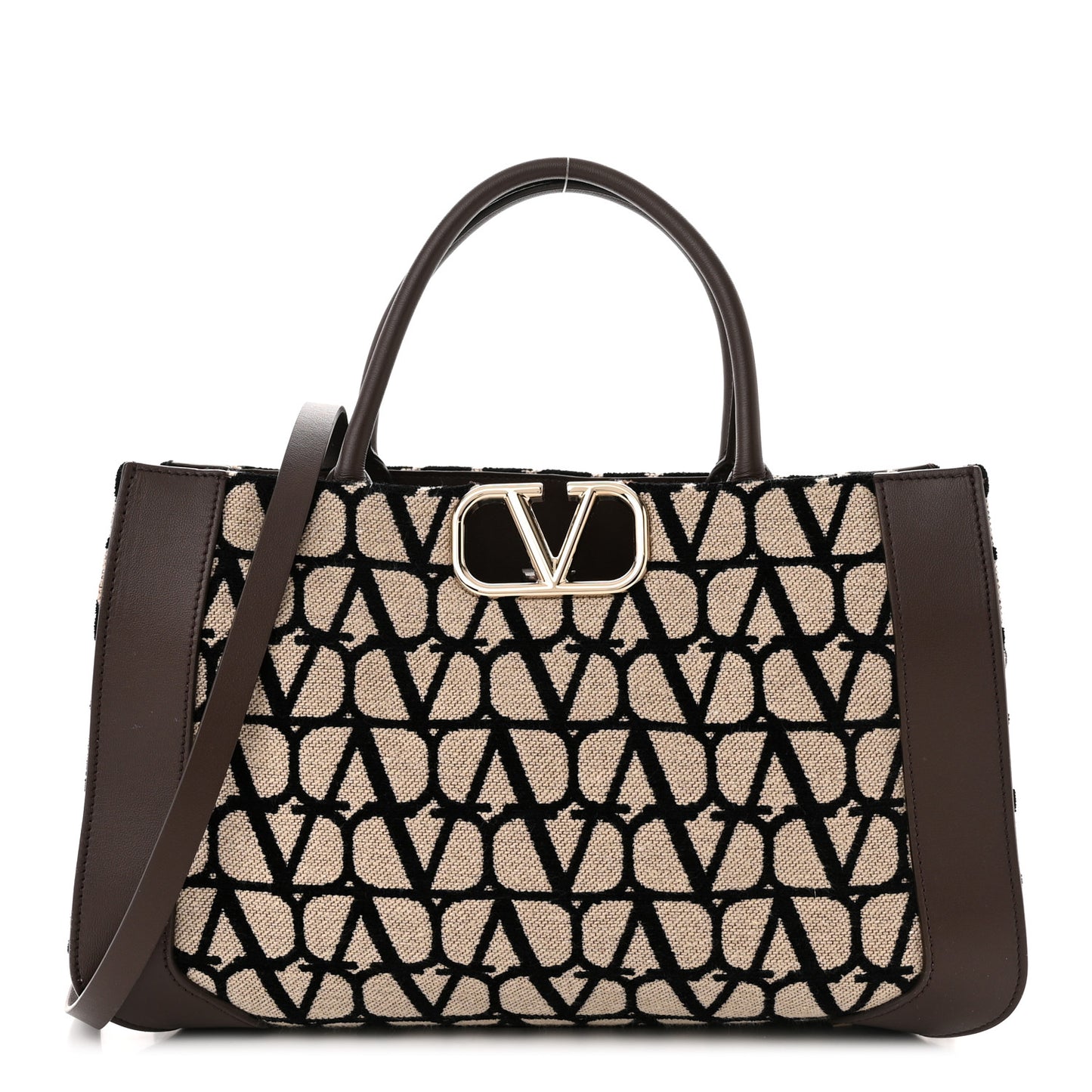 Toile Iconographe Calfskin Medium Vlogo Tote Naturale Black Fondant