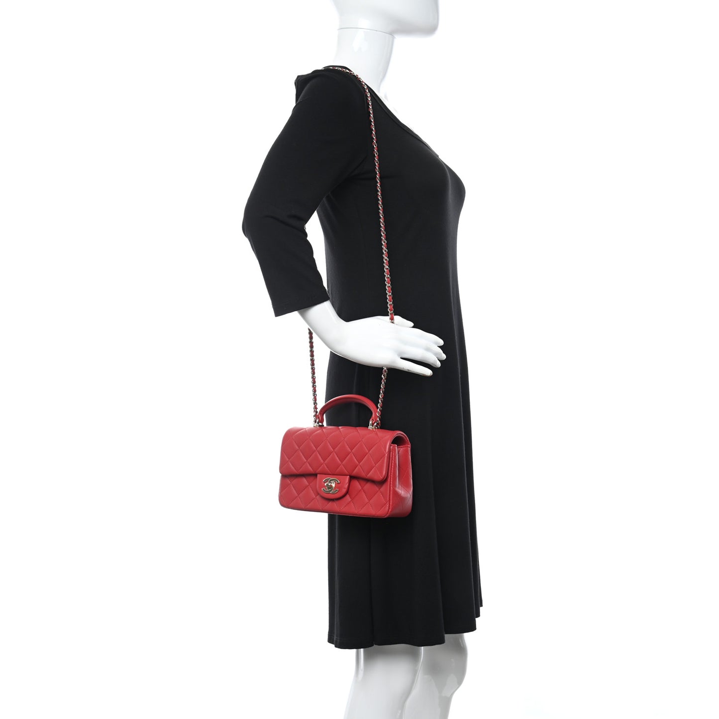 Lambskin Quilted Mini Top Handle Rectangular Flap Red