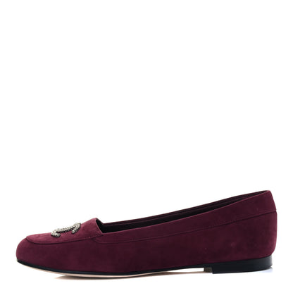 Chanel Kid Suede CC Flats 38.5 Burgundy 1 of 7