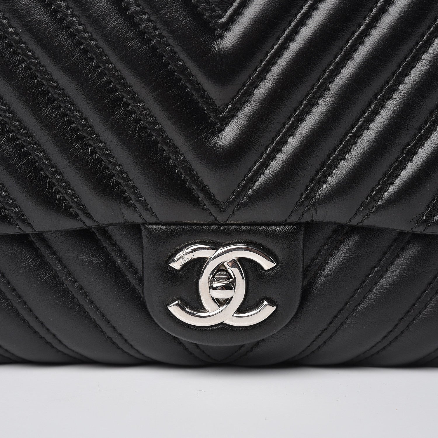 Chanel Lambskin Chevron Quilted Double Stitch Jumbo Single Flap Black 8 of 13