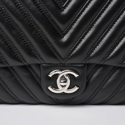 Chanel Lambskin Chevron Quilted Double Stitch Jumbo Single Flap Black 8 of 13