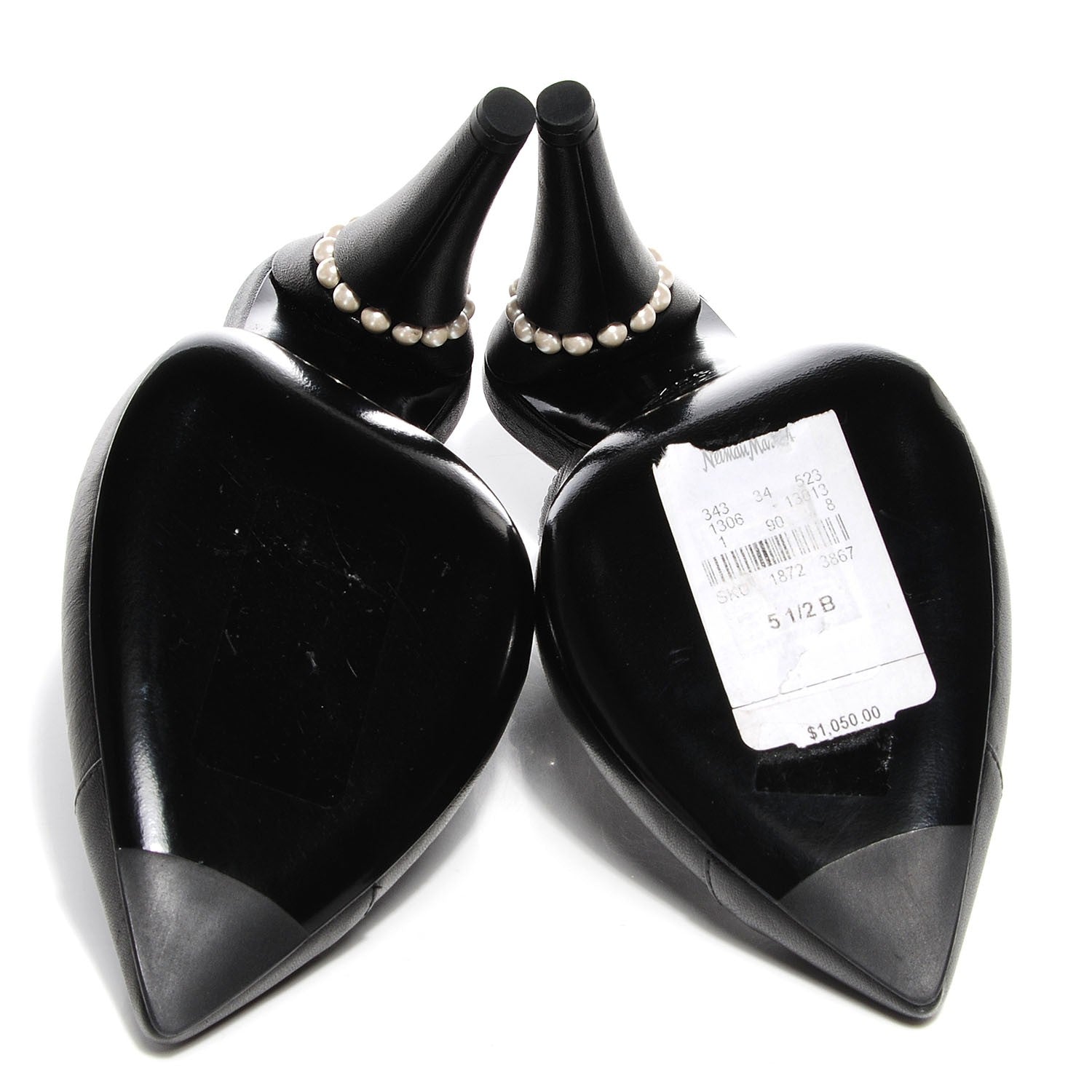 Chanel Leather Pearl Slingback Pumps 35.5 Black 5 of 9