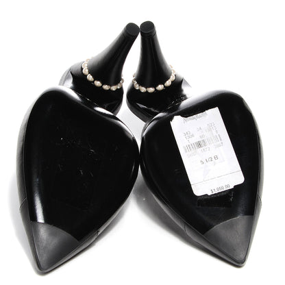 Chanel Leather Pearl Slingback Pumps 35.5 Black 5 of 9