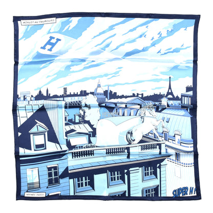 Hermes Silk Minuit Au Faubourg Scarf 70 Marine Ciel White 1 of 7