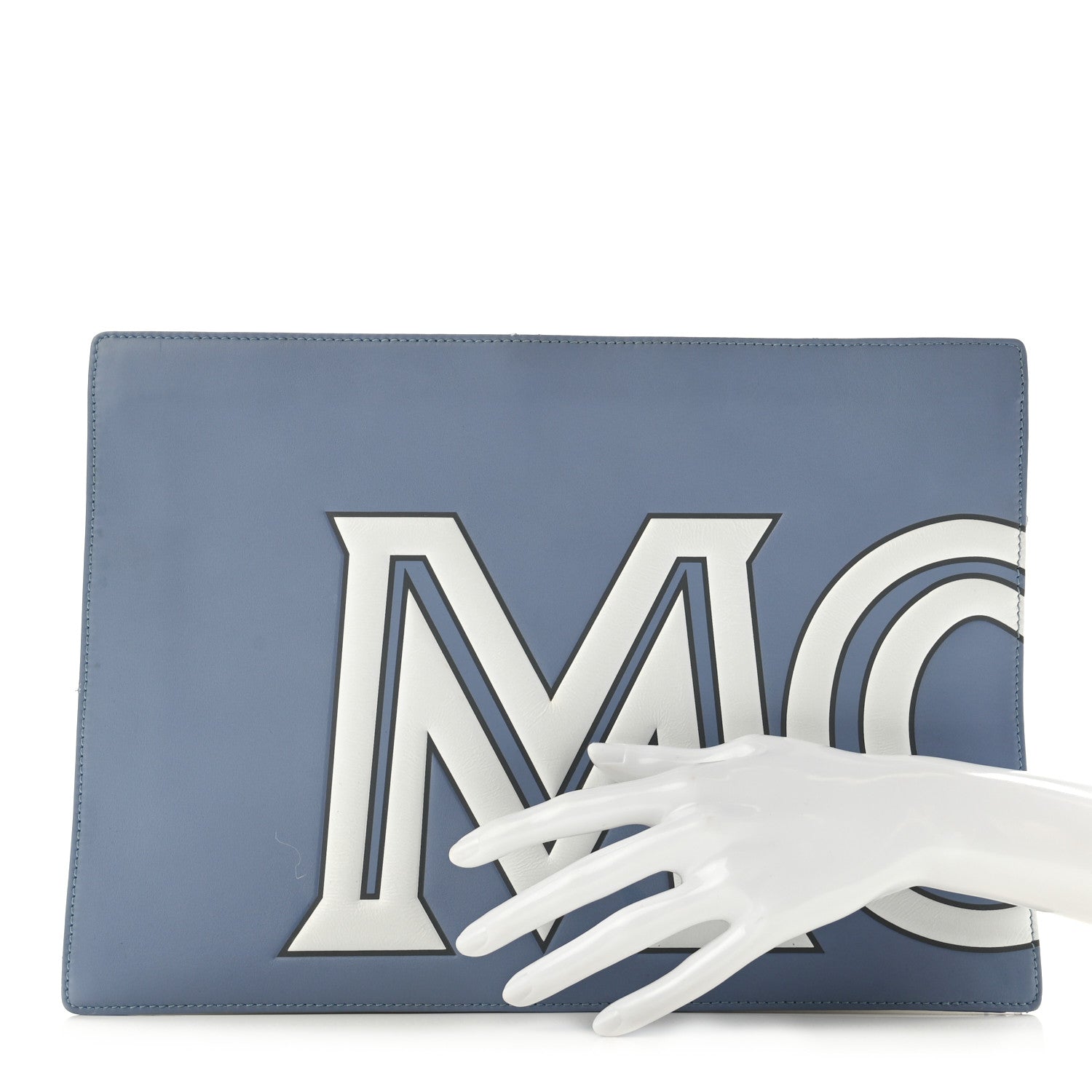 MCM Calfskin Contrast Logo Large Zip Pouch Stone Wash 2 of 12