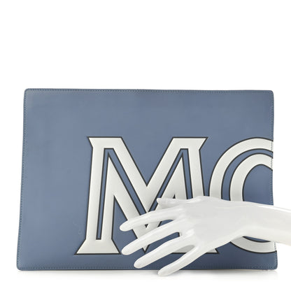 MCM Calfskin Contrast Logo Large Zip Pouch Stone Wash 2 of 12