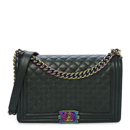 Chanel Iridescent Goatskin Quilted New Medium Boy Flap Green 1 of 10