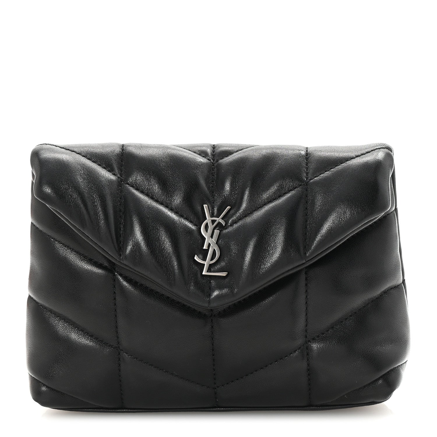 Saint Laurent Lambskin Monogram Loulou Puffer Pouch Clutch Black 1 of 6
