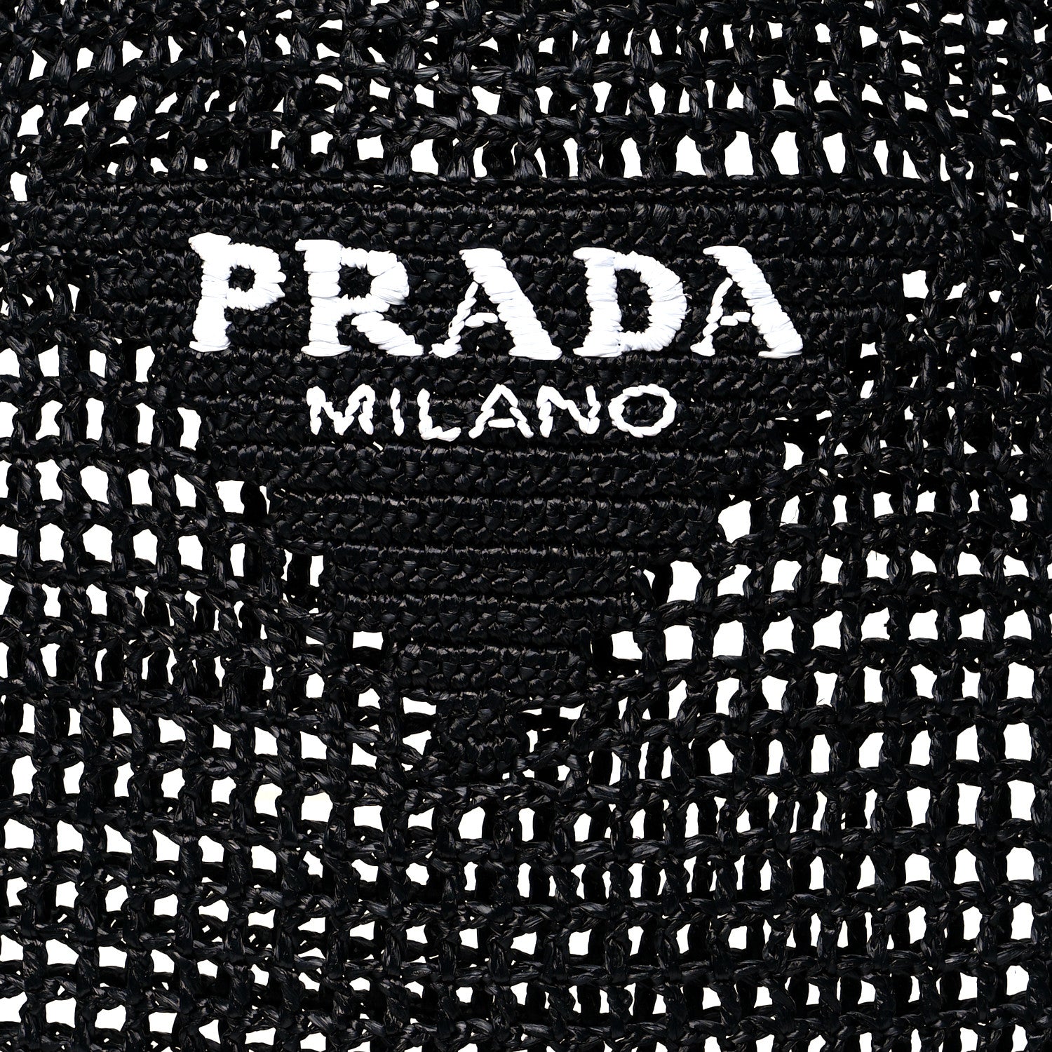Prada Yarn Raffia Effect Crochet Logo Embroidered Tote Bag Black 7 of 9