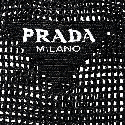 Prada Yarn Raffia Effect Crochet Logo Embroidered Tote Bag Black 7 of 9