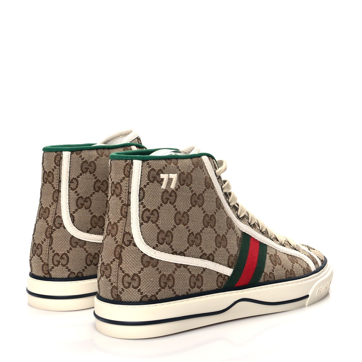 Gucci GG Monogram Web Mens 1977 Tennis High Top Sneakers 8 Beige Ebony Mystic White 4 of 7