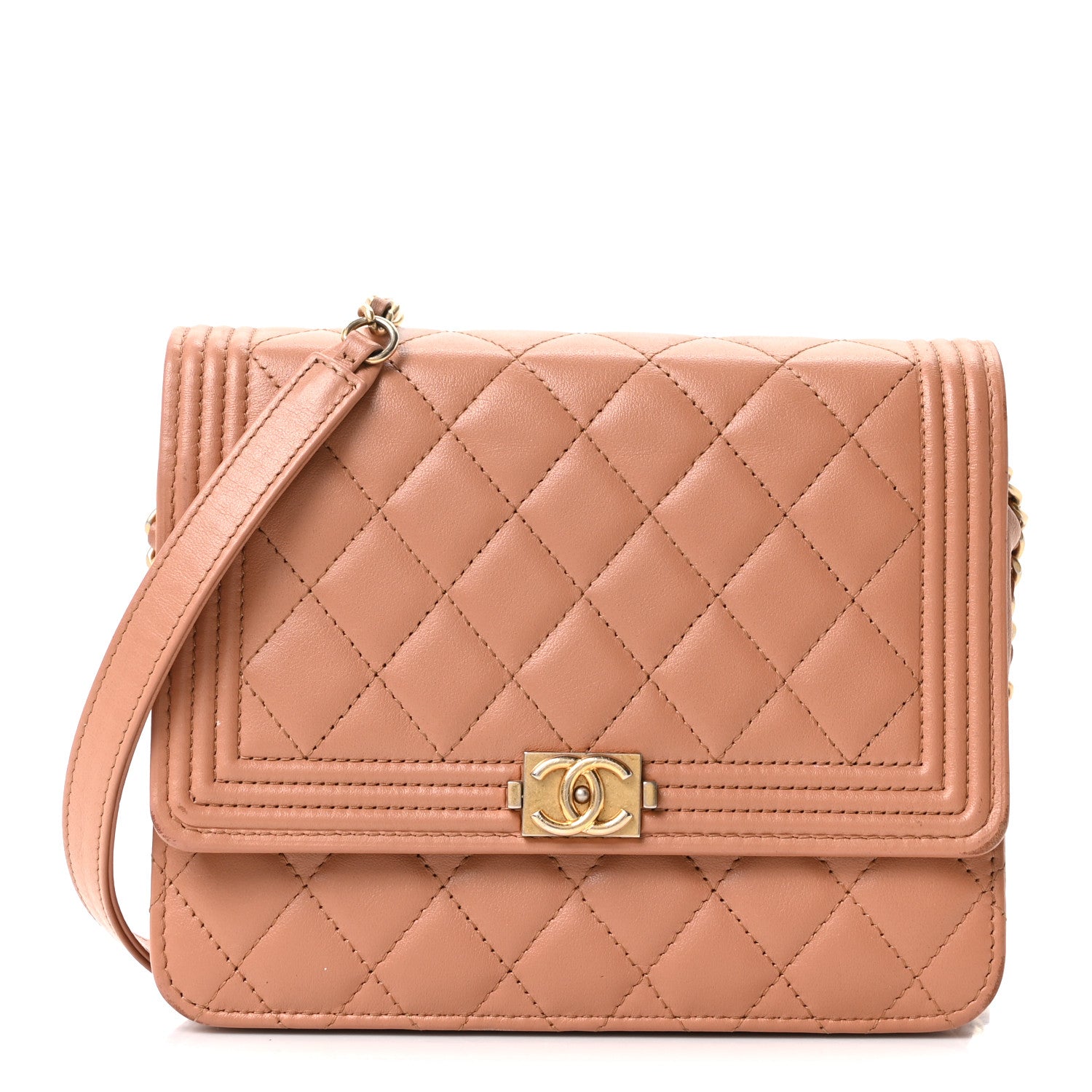 Chanel Calfskin Quilted Boy Square Wallet on Chain WOC Brown 1 of 12