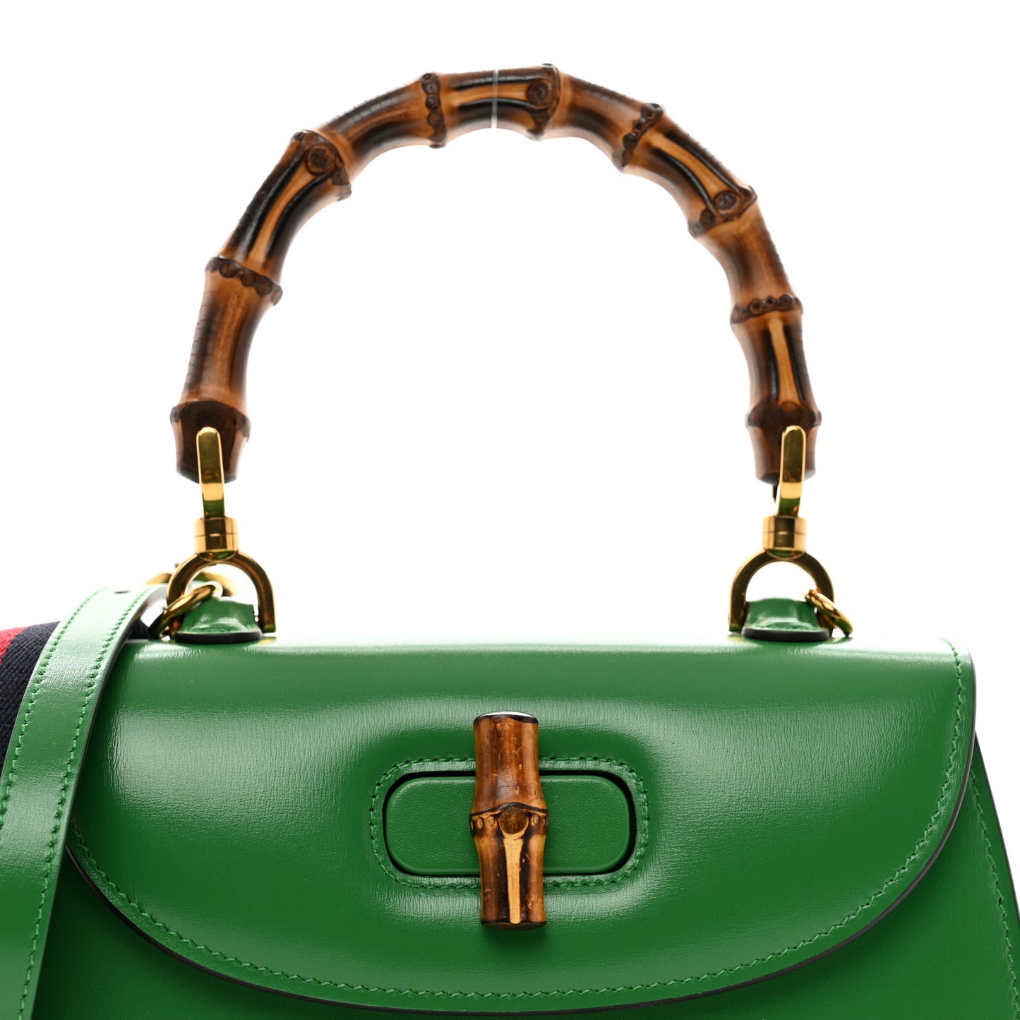 Boarded Dyana Lux Calfskin Web Small Bamboo 1947 Top Handle Bag Spring Green