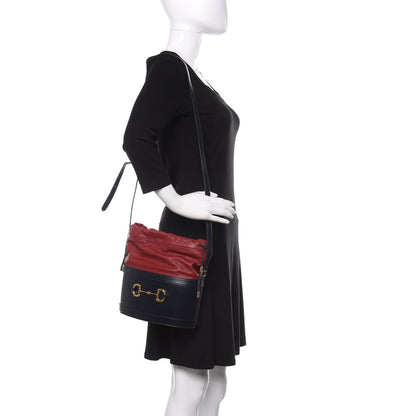 Gucci Azalea Sakai Be Green Calfskin Horsebit 1955 Drawstring Bucket Bag Blue New Cherry Red 2 of 10