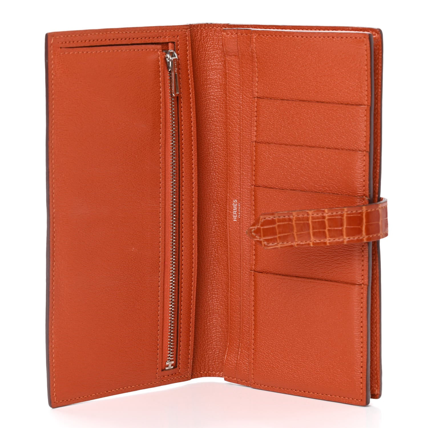Hermes Shiny Alligator Bearn Wallet Orange 4 of 4