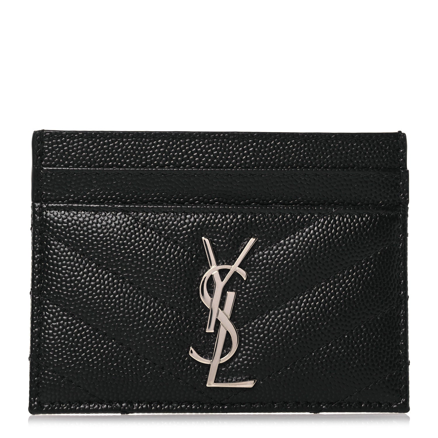 Saint Laurent Grain De Poudre Matelasse Chevron Monogram Credit Card Case Black 1 of 12