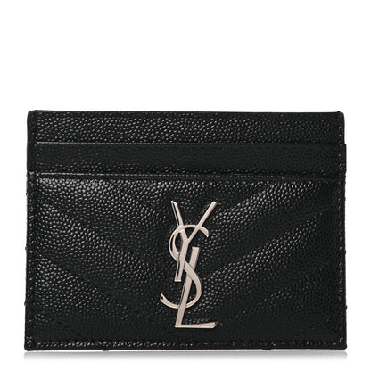 Saint Laurent Grain De Poudre Matelasse Chevron Monogram Credit Card Case Black 1 of 12