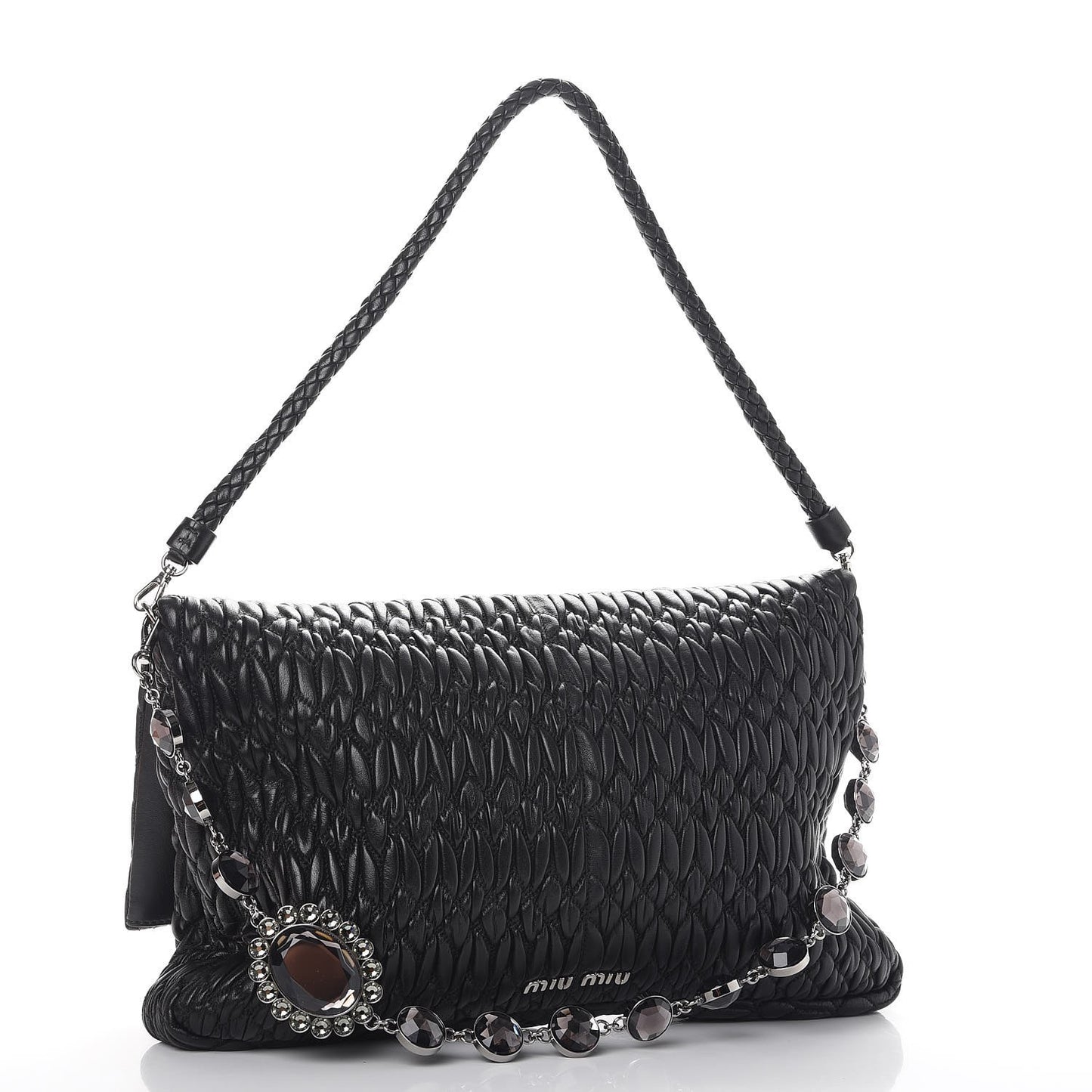 Nappa Matelasse Crystal Flap Clutch Black