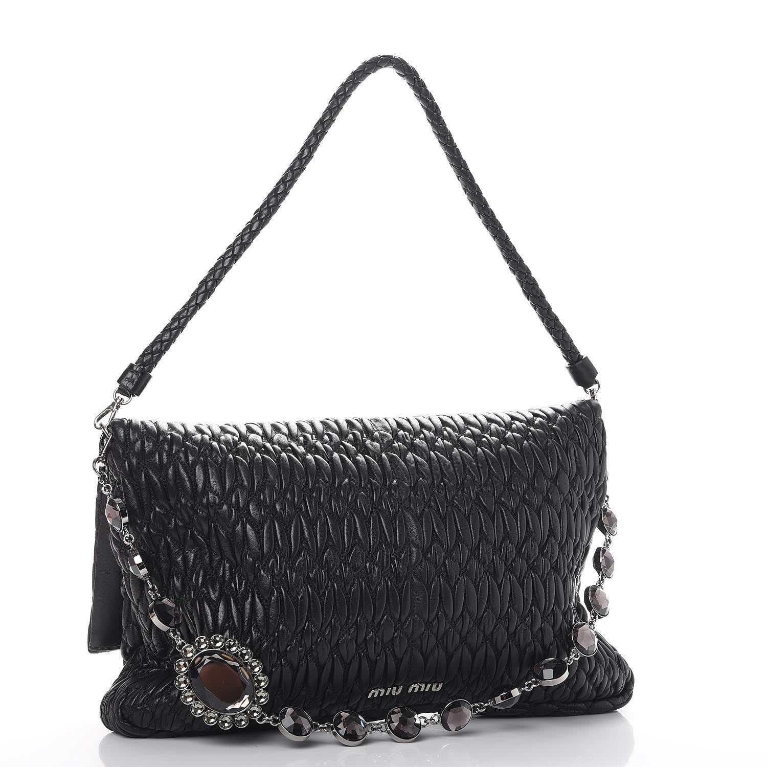 Miu Miu Nappa Matelasse Crystal Flap Clutch Black 3 of 9