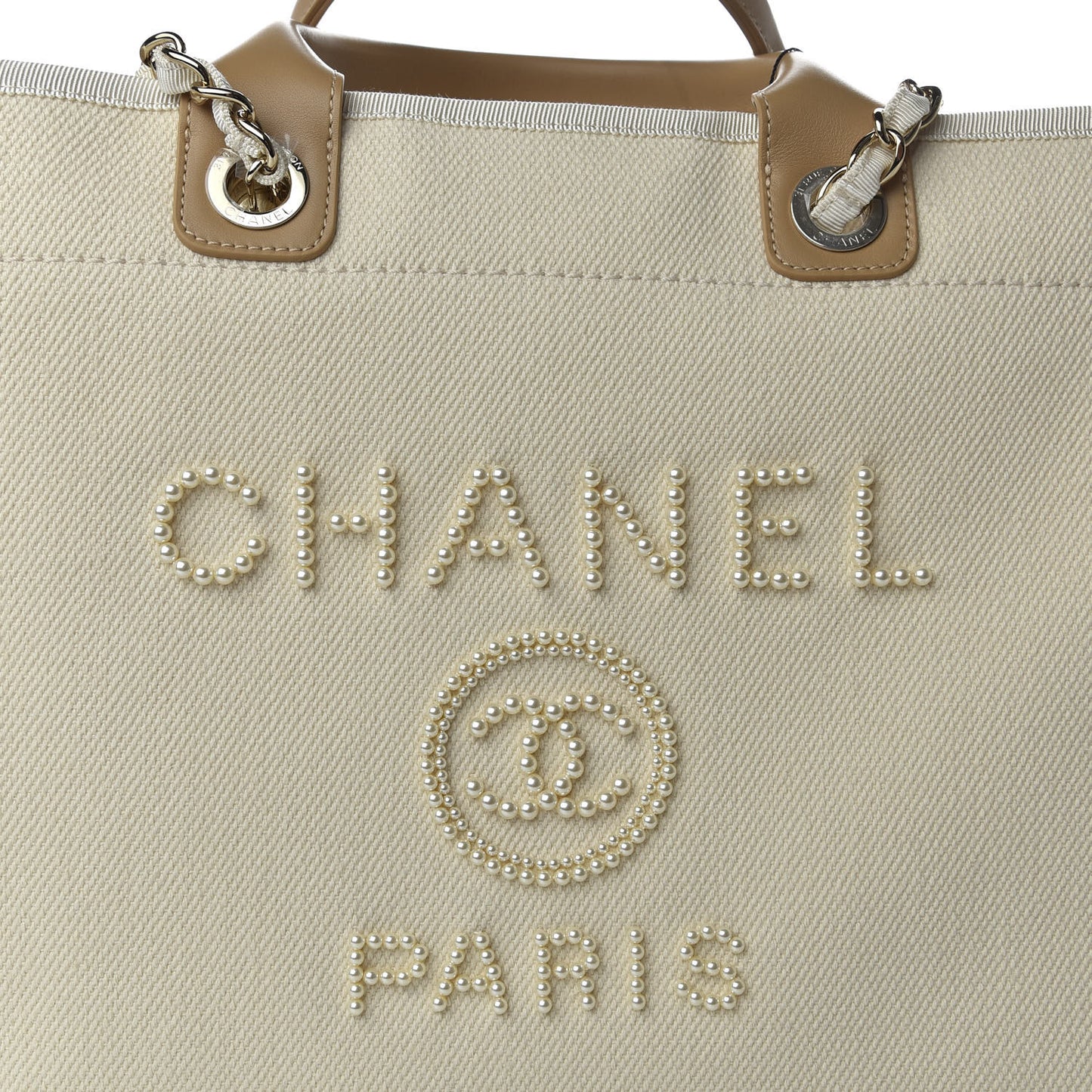 Canvas Pearl Medium Deauville Tote Ecru Beige
