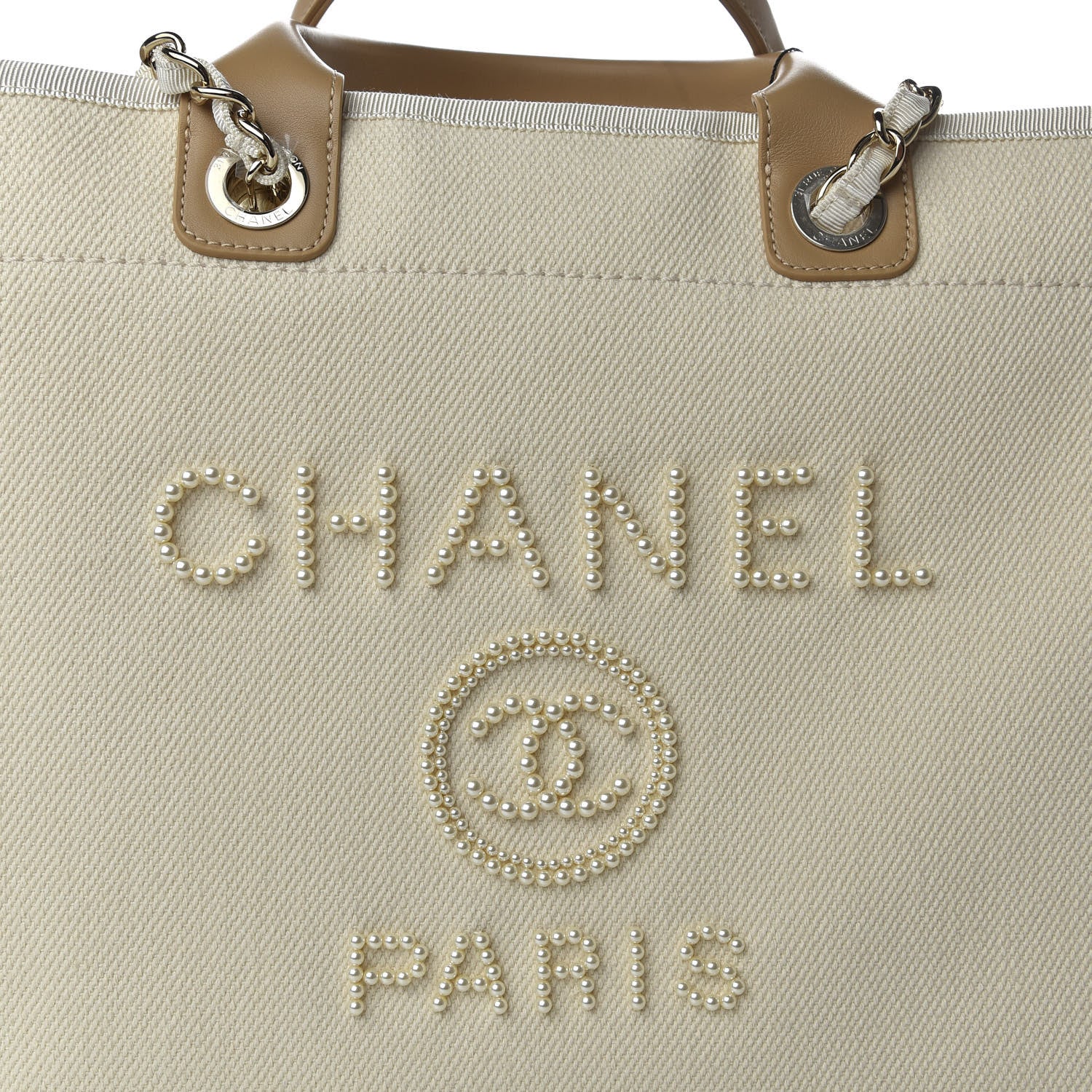 Chanel Canvas Pearl Medium Deauville Tote Ecru Beige 10 of 10