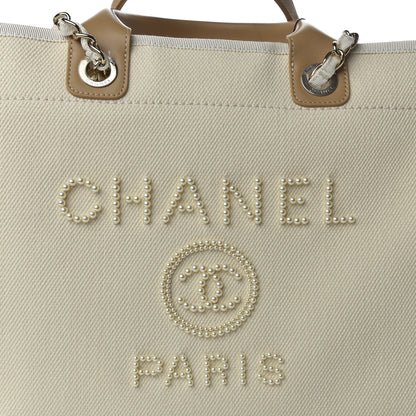 Chanel Canvas Pearl Medium Deauville Tote Ecru Beige 10 of 10