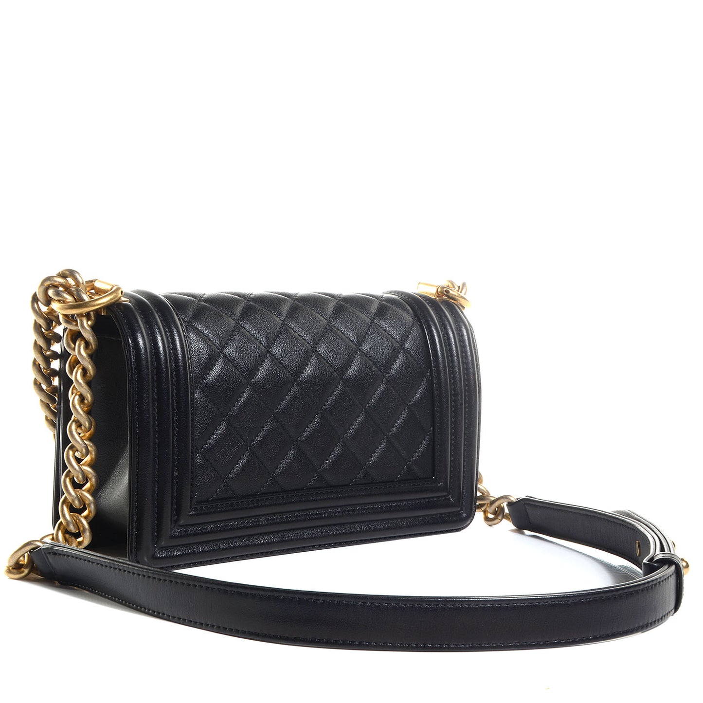 Calfskin Quilted Small Boy Flap Black