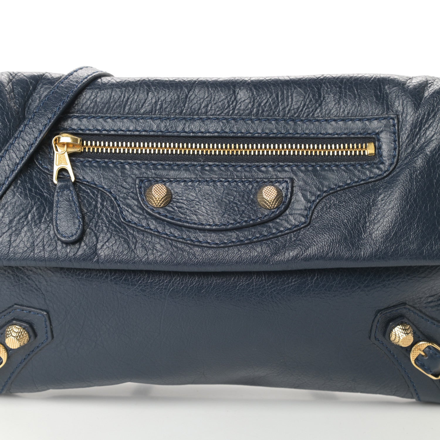 Balenciaga Agneau Giant 12 Gold Hardware Envelope Strap Clutch Bleu Obscur 8 of 10