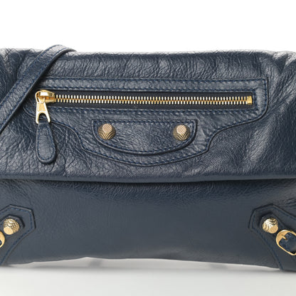 Balenciaga Agneau Giant 12 Gold Hardware Envelope Strap Clutch Bleu Obscur 8 of 10