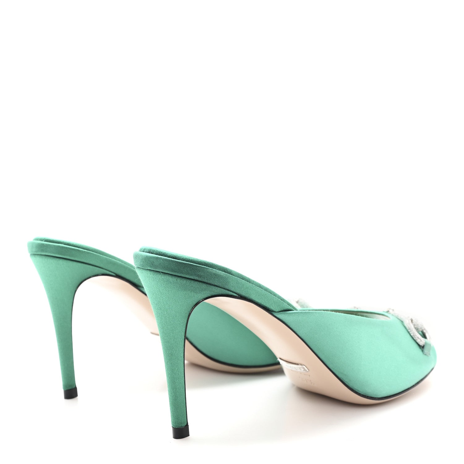 Gucci Raso Seta Malaga Kid Crystal Horsebit Sandals 37.5 Jade Caribbean Green 5 of 10