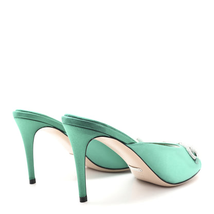 Gucci Raso Seta Malaga Kid Crystal Horsebit Sandals 37.5 Jade Caribbean Green 5 of 10
