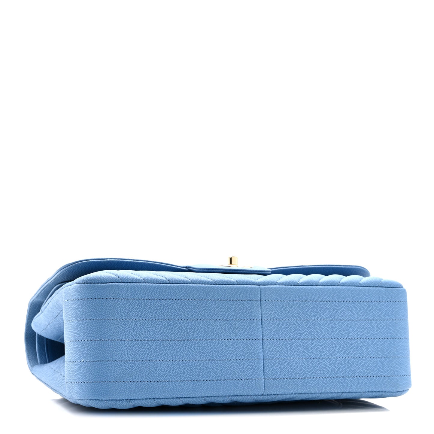 Caviar Flat Chevron Quilted Jumbo Double Flap Blue