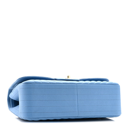 Chanel Caviar Flat Chevron Quilted Jumbo Double Flap Blue 4 of 10