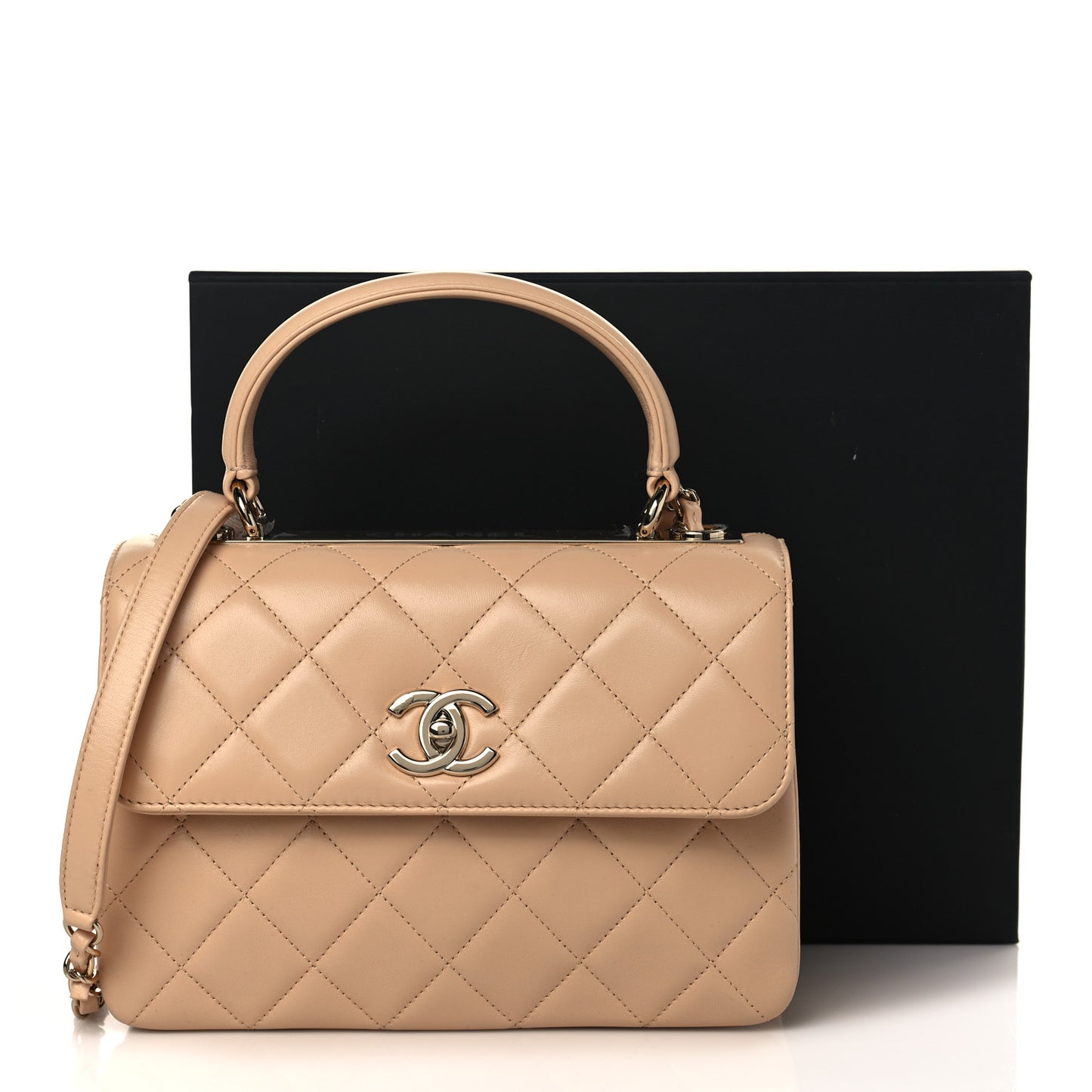 Lambskin Quilted Small Trendy CC Flap Dual Handle Bag Beige