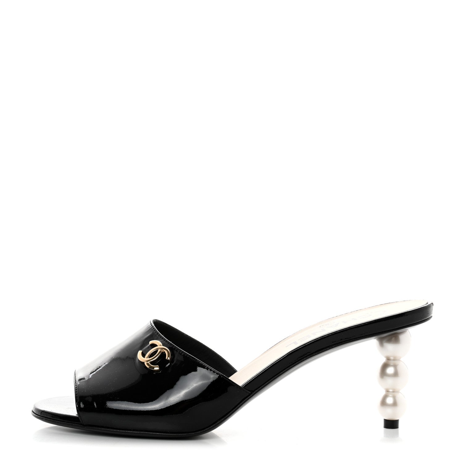 CHANEL ブラックエナメルミュール Chanel Patent Lambskin Pearl Mules 40 Black 1243207