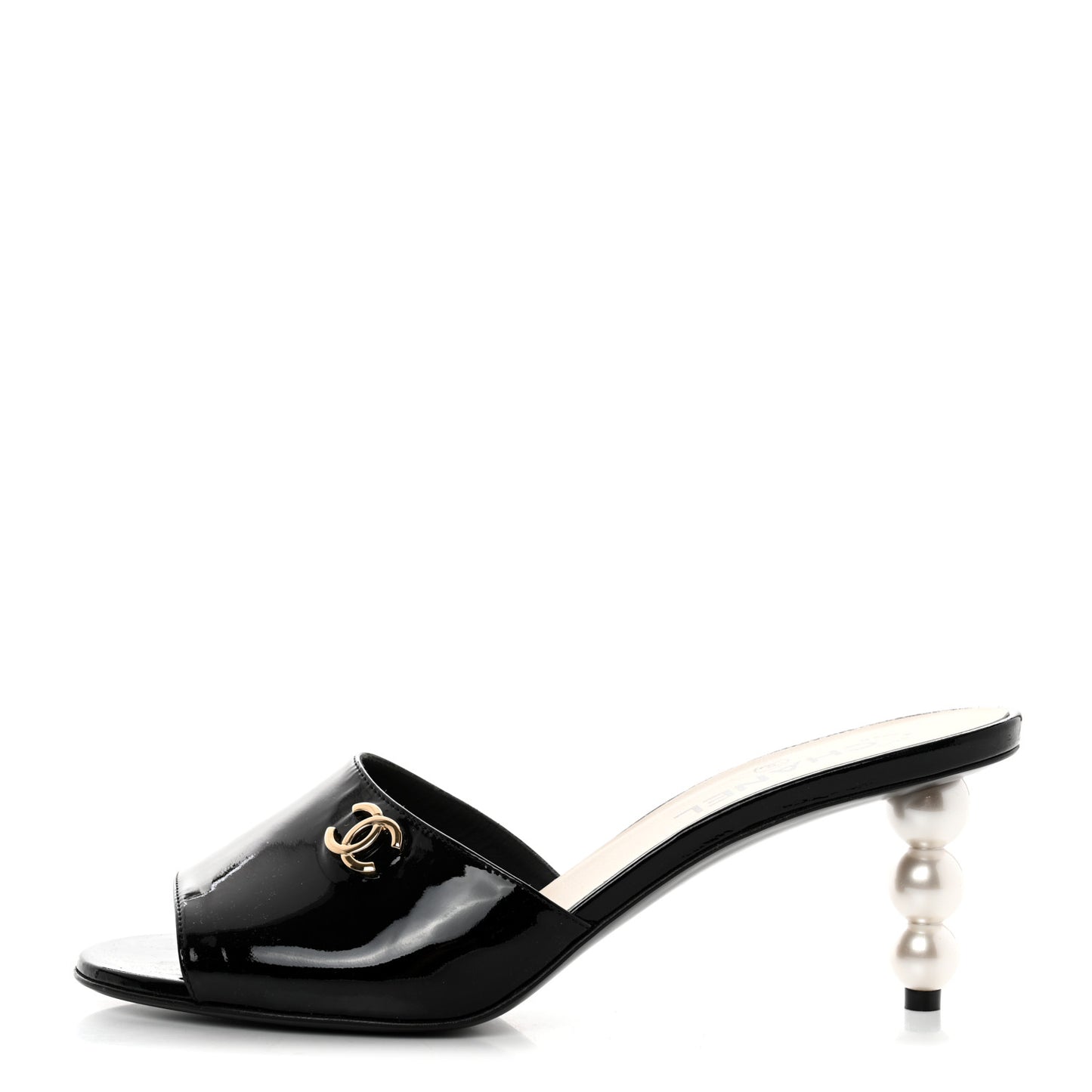 Patent Lambskin Pearl Mules 40 Black