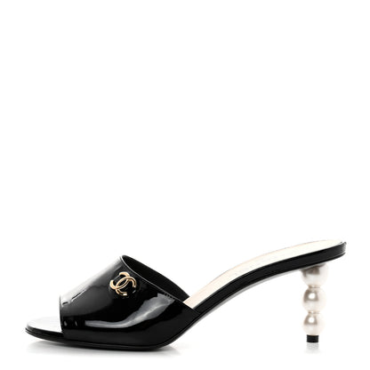 Chanel Patent Lambskin Pearl Mules 40 Black 1 of 9