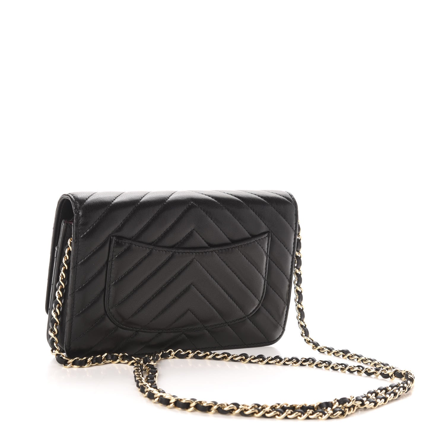 Chanel Lambskin Chevron Quilted Wallet On Chain WOC Black 3 of 13