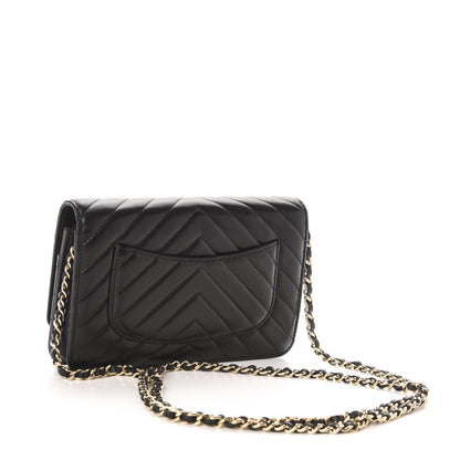 Chanel Lambskin Chevron Quilted Wallet On Chain WOC Black 3 of 13