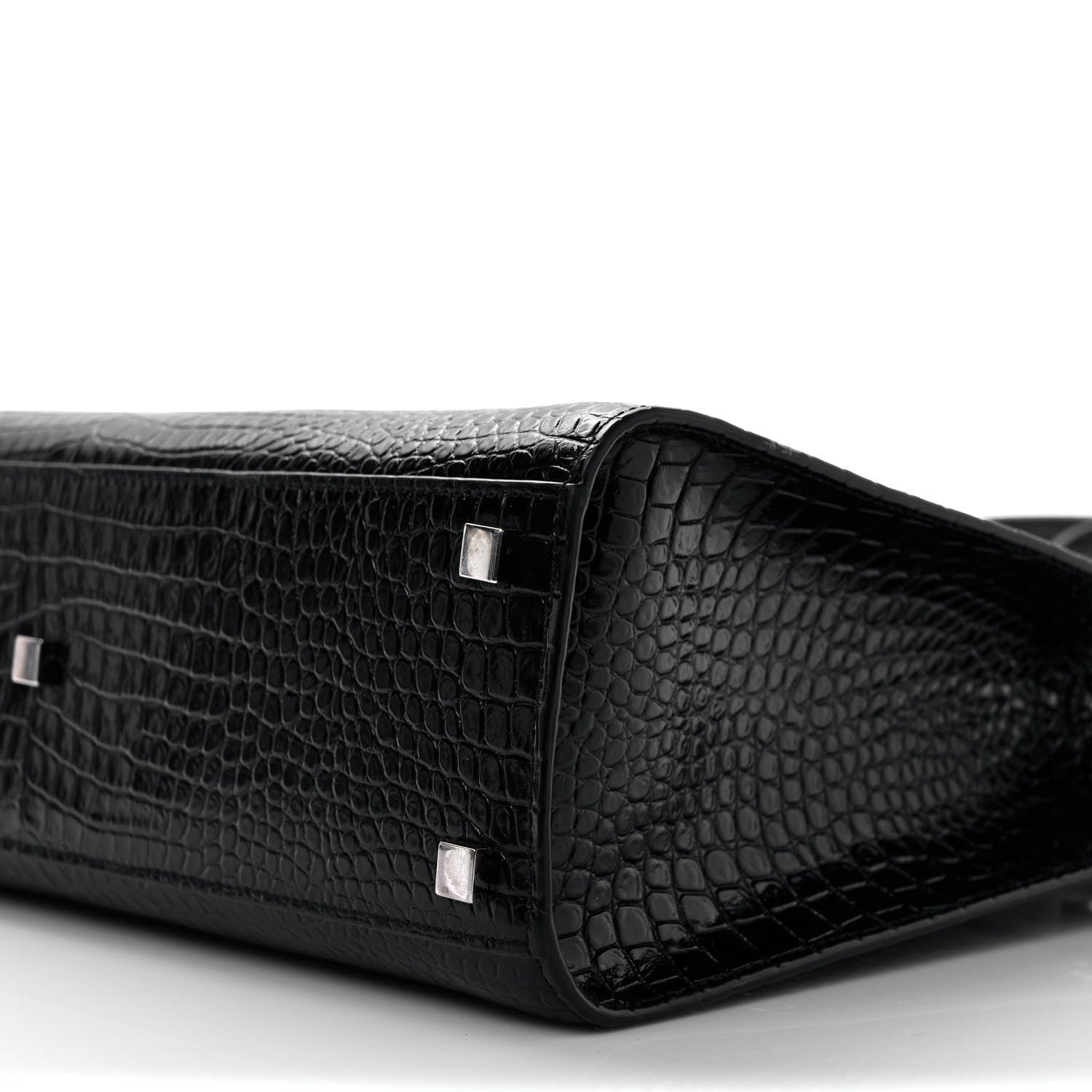 Saint Laurent Shiny Calfskin Crocodile Embossed Small Manhattan Shopper Tote Black 8 of 10