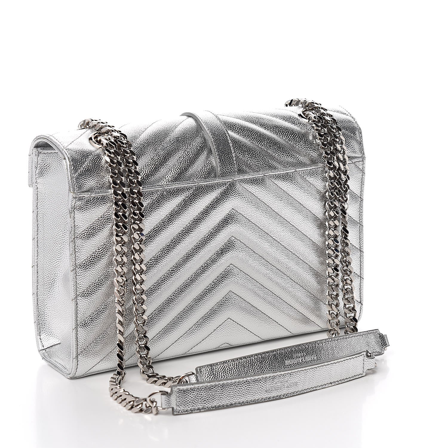 Saint Laurent Sheepskin Matelasse Chevron Monogram Medium College Bag Silver 3 of 9