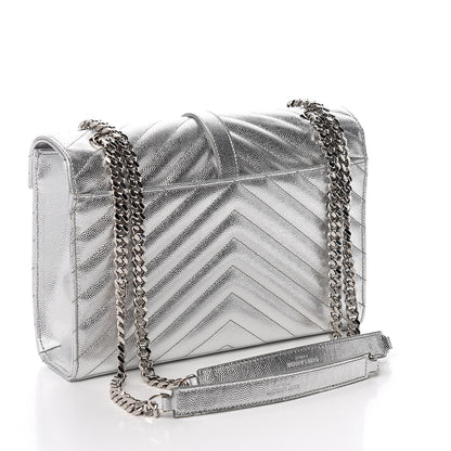 Saint Laurent Sheepskin Matelasse Chevron Monogram Medium College Bag Silver 3 of 9