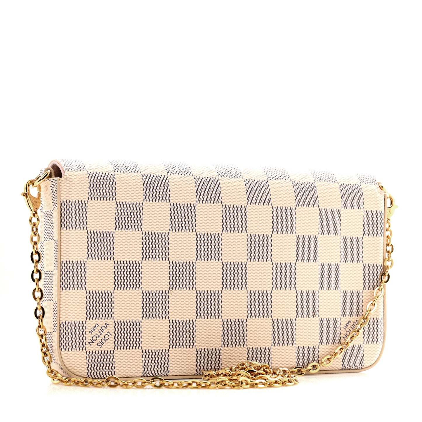 Damier Azur Pochette Felicie Chain Wallet Rose Ballerine
