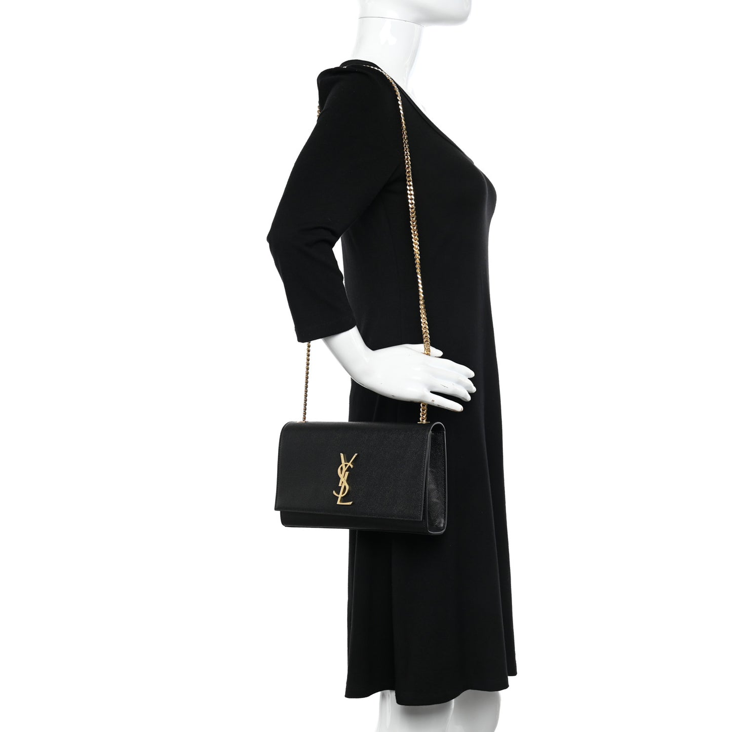 SAINT LAURENT Grain De Poudre Medium Classic Monogram Kate Satchel Black