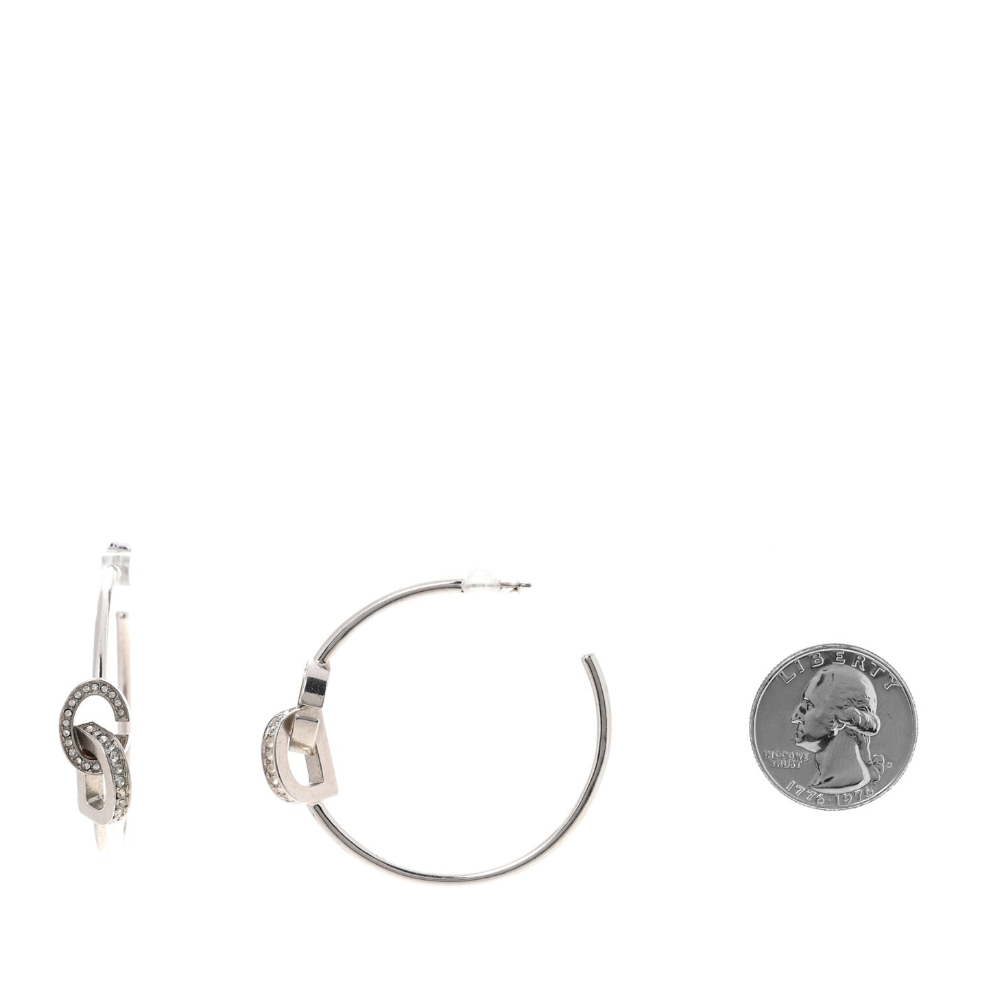 Metal Crystal CD Lock Hoop Earrings Silver