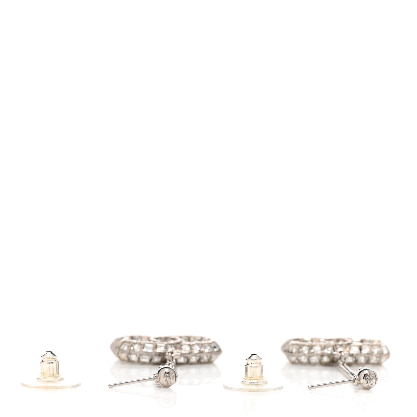 Baguette Crystal CC Drop Earrings Silver